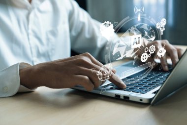 Yapay zeka mühendisliği, büyük veri ve yapay zeka makinesi kavramında yapay zeka beyin işlemcisiyle iş desteği için üretken yapay zeka kullanmayı öğrenen insan etkileşimi. Faas