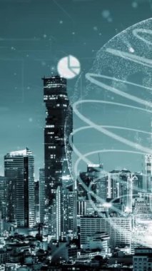 Akıllı şehirde küresel bağlantı ve internet ağı değişikliği. Gelecekteki kablosuz dijital bağlantı ve sosyal medya ağı kavramı .