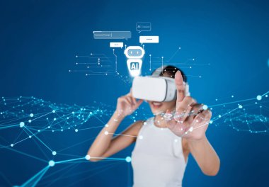 Yapay zeka sanal asistanı Chatbot ile yapay zeka konsepti ile insan etkileşimi, yapay zeka mühendisliği, LLM yapay zeka derin öğrenimi iş desteği için üretken yapay zeka kullanımı. FaaS