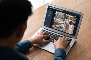 Online home security system showing live view of cctv cameras around the private property snugly