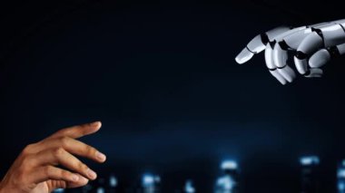 Gelecekçi robot yapay zeka yapay zeka yapay zekayı aydınlatıyor ve makine öğrenme kavramını geliştiriyor. İnsan hayatının geleceği için küresel robot biyonik bilim araştırması. 3B görüntüleme grafiği.