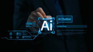 Yapay zeka sanal asistanı Chatbot ile yapay zeka konsepti ile insan etkileşimi, yapay zeka mühendisliği, LLM yapay zeka derin öğrenimi iş desteği için üretken yapay zeka kullanımı. Kullanıcı Kimliği