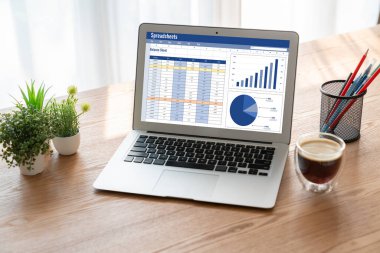Spreadsheet document information financial startup concept. data and graphs in spreadsheet documents for online analysis project dashboard accounting digital snugly