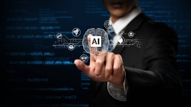 Yapay zeka mühendisliği, büyük veri ve yapay zeka makinesi kavramında yapay zeka beyin işlemcisiyle iş desteği için üretken yapay zeka kullanmayı öğrenen insan etkileşimi. Faas