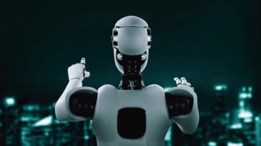 Future financial technology controll by AI robot huminoid uses machine learning and artificial intelligence to analyze business data and give advice on investment and trading decision . 3D rendering .