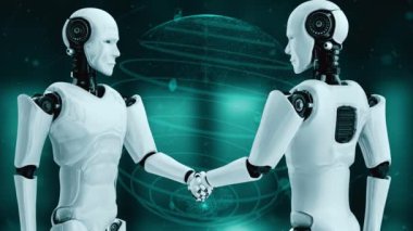 Future financial technology controll by AI robot huminoid uses machine learning and artificial intelligence to analyze business data and give advice on investment and trading decision . 3D rendering .