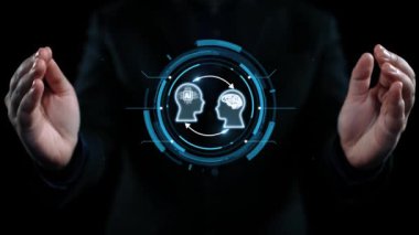 Yapay zeka mühendisliği, büyük veri ve yapay zeka makinesi kavramında yapay zeka beyin işlemcisiyle iş desteği için üretken yapay zeka kullanmayı öğrenen insan etkileşimi. Kullanıcı Kimliği