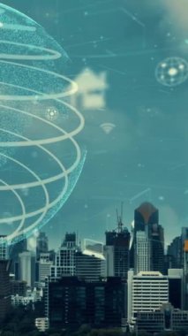 Akıllı şehirde küresel bağlantı ve internet ağı değişikliği. Gelecekteki kablosuz dijital bağlantı ve sosyal medya ağı kavramı .