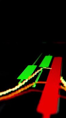 LED ekranda kapanış makro çekim hareketi, düşen borsa grafiği ekonomik krizi, azalan eğilim kırmızı düşüş göstergesi ve kar kaybı. Finansal kriz piyasa dengesizliğine yol açtı.