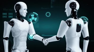 Futuristic robot artificial intelligence huminoid AI for industrial factory technology development and machine learning concept. robotic bionic science research for future of human life. 3D rendering.