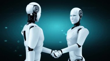 Futuristic robot artificial intelligence huminoid AI programming coding technology development and machine learning concept. Robotic bionic science research for future of human life. 3D rendering.