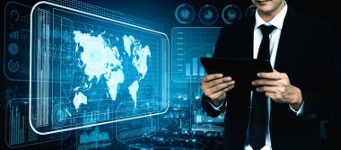 İş ve Finans Konsepti Veri Analizi. Dijital iş stratejisi için gelecekteki kar analitik bilgisayar teknolojisini, çevrimiçi pazarlama araştırma ve bilgi raporunu gösteren arayüz. uds