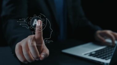 Yapay zeka mühendisliği, büyük veri ve yapay zeka makinesi kavramında yapay zeka beyin işlemcisiyle iş desteği için üretken yapay zeka kullanmayı öğrenen insan etkileşimi. Kullanıcı Kimliği