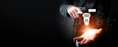 Yapay zeka sanal asistanı Chatbot ile yapay zeka konsepti ile insan etkileşimi, yapay zeka mühendisliği, LLM yapay zeka derin öğrenimi iş desteği için üretken yapay zeka kullanımı. FaaS