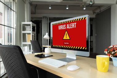 Bilgisayar ekranındaki virüs uyarısı mobil siber tehdit, hacker, bilgisayar virüsü ve kötü amaçlı yazılım tespit edildi