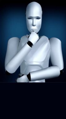 Future financial technology controll by AI robot huminoid uses machine learning and artificial intelligence to analyze business data and give advice on investment and trading decision . 3D rendering .