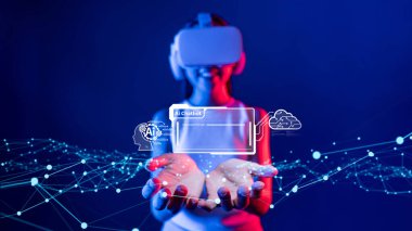 Yapay zeka sanal asistanı Chatbot ile yapay zeka konsepti ile insan etkileşimi, yapay zeka mühendisliği, LLM yapay zeka derin öğrenimi iş desteği için üretken yapay zeka kullanımı. FaaS