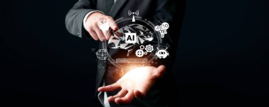 Yapay zeka mühendisliği, büyük veri ve yapay zeka makinesi kavramında yapay zeka beyin işlemcisiyle iş desteği için üretken yapay zeka kullanmayı öğrenen insan etkileşimi. Faas