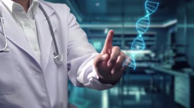 Laboratuvarda geçmişi bulanık dururken, doktorun DNA örneği hologramını göstermesine yakın dur. Teknoloji kullanarak genetik bozukluk analizi ve teşhisi koyan yetenekli bir tıp çalışanı. İyileştirici.