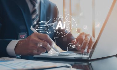 Yapay zeka mühendisliği, büyük veri ve yapay zeka makinesi kavramında yapay zeka beyin işlemcisiyle iş desteği için üretken yapay zeka kullanmayı öğrenen insan etkileşimi. EIDE