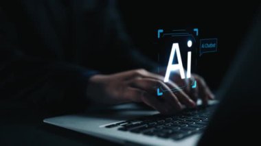 Yapay zeka sanal asistanı Chatbot ile yapay zeka konsepti ile insan etkileşimi, yapay zeka mühendisliği, LLM yapay zeka derin öğrenimi iş desteği için üretken yapay zeka kullanımı. Kullanıcı Kimliği