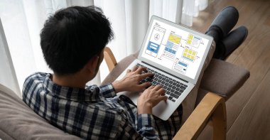 Model mobil uygulama ve web sitesi için UX UI tasarım süreci. Profesyonel uygulama geliştiricisi için kablo grafiğinin yaratıcı prototipi .