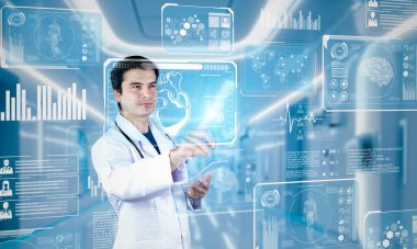 Hasta semptomlarını teşhis etmek ve insan organının hologramına bakmak için yapay zeka kullanarak hastane koridorunda duran yetenekli bir doktor. Yaratıcılık.