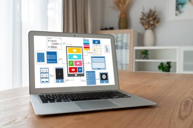 Model mobil uygulama ve web sitesi için UX UI tasarım süreci. Profesyonel uygulama geliştiricisi için kablo grafiğinin yaratıcı prototipi .