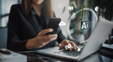 Yapay zeka mühendisliği, büyük veri ve yapay zeka makinesi kavramında yapay zeka beyin işlemcisiyle iş desteği için üretken yapay zeka kullanmayı öğrenen insan etkileşimi. EIDE