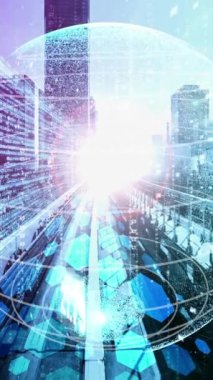 Fütürist küresel ağ ve dijital veri transferi 3D grafik. Yeni bilgi çağındaki küresel eğilimleri değiştiren akıllı dijital dönüşüm ve teknoloji bozulması kavramı .