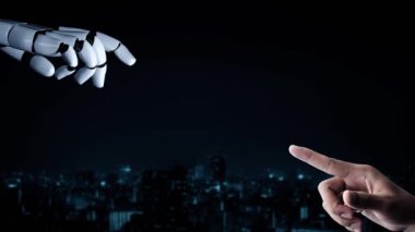 Gelecekçi robot yapay zeka yapay zeka yapay zekayı aydınlatıyor ve makine öğrenme kavramını geliştiriyor. İnsan hayatının geleceği için küresel robot biyonik bilim araştırması. 3B görüntüleme grafiği.