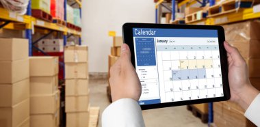 Calendar on computer software application for schedule planning for personal organizer and online business snugly