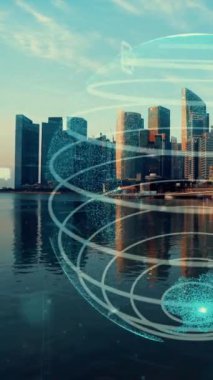 Akıllı şehirde küresel bağlantı ve internet ağı modernizasyonu. Gelecekteki 5G kablosuz dijital bağlantı ve sosyal medya ağı kavramı .