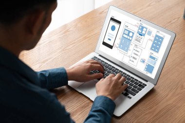 Model mobil uygulama ve web sitesi için UX UI tasarım süreci. Profesyonel uygulama geliştiricisi için kablo grafiğinin yaratıcı prototipi .