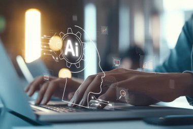 Yapay zeka mühendisliği, büyük veri ve yapay zeka makinesi kavramında yapay zeka beyin işlemcisiyle iş desteği için üretken yapay zeka kullanmayı öğrenen insan etkileşimi. EIDE