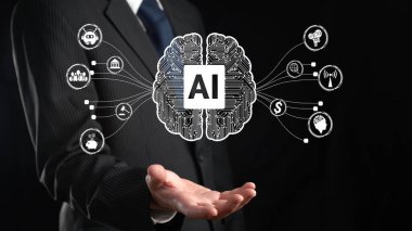 Yapay zeka mühendisliği, büyük veri ve yapay zeka makinesi kavramında yapay zeka beyin işlemcisiyle iş desteği için üretken yapay zeka kullanmayı öğrenen insan etkileşimi. Faas