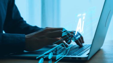 Yapay zeka sanal asistanı Chatbot ile yapay zeka konsepti ile insan etkileşimi, yapay zeka mühendisliği, LLM yapay zeka derin öğrenimi iş desteği için üretken yapay zeka kullanımı. Kullanıcı Kimliği