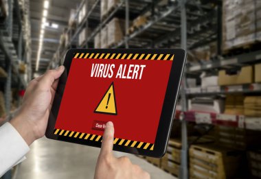 Bilgisayar ekranındaki virüs uyarısı mobil siber tehdit, hacker, bilgisayar virüsü ve kötü amaçlı yazılım tespit edildi