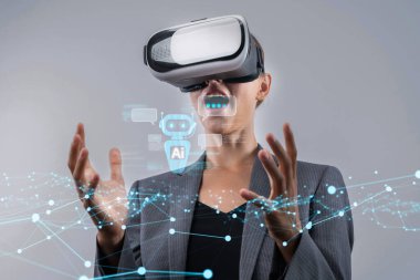 Yapay zeka sanal asistanı Chatbot ile yapay zeka konsepti ile insan etkileşimi, yapay zeka mühendisliği, LLM yapay zeka derin öğrenimi iş desteği için üretken yapay zeka kullanımı. FaaS