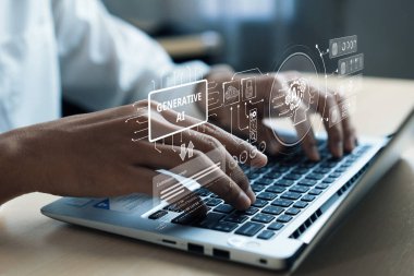 Yapay zeka mühendisliği, büyük veri ve yapay zeka makinesi kavramında yapay zeka beyin işlemcisiyle iş desteği için üretken yapay zeka kullanmayı öğrenen insan etkileşimi. Faas