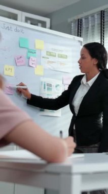 Competent office workers from various nationalities are debating, discussing and brainstorming in the meeting room. A group of employees is collaborating to achieve their business objectives.