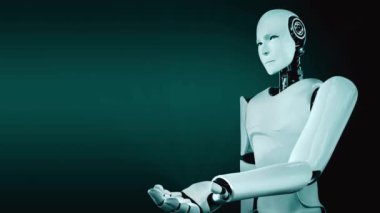 Future financial technology controll by AI robot huminoid uses machine learning and artificial intelligence to analyze business data and give advice on investment and trading decision . 3D rendering .