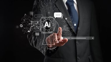 Yapay zeka sanal asistanı Chatbot ile yapay zeka konsepti ile insan etkileşimi, yapay zeka mühendisliği, LLM yapay zeka derin öğrenimi iş desteği için üretken yapay zeka kullanımı. FaaS