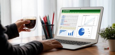Spreadsheet document information financial startup concept. data and graphs in spreadsheet documents for online analysis project dashboard accounting digital snugly