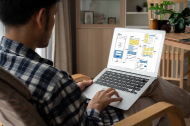 Model mobil uygulama ve web sitesi için UX UI tasarım süreci. Profesyonel uygulama geliştiricisi için kablo grafiğinin yaratıcı prototipi .