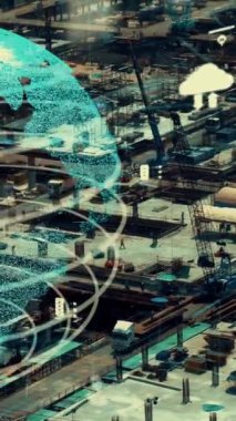 Otomasyon konseptini ve uzaktan kablosuz makine kontrolünü gösteren bir bilgisayar yazılımında fütüristik HUD kullanarak inşaat teknolojisi konsepti üzerinde değişiklik grafiği içeren konsept .