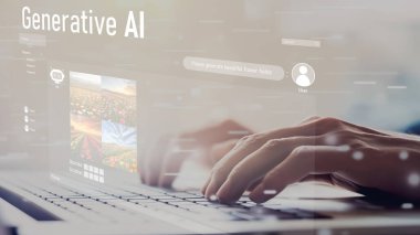 Yapay zeka mühendisliği, büyük veri ve yapay zeka makinesi kavramında yapay zeka beyin işlemcisiyle iş desteği için üretken yapay zeka kullanmayı öğrenen insan etkileşimi. EIDE