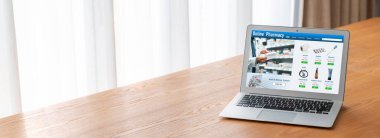 on pharmacy online store on computer screen for shopping for medical products drugs and medicine snugly