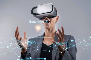 Yapay zeka sanal asistanı Chatbot ile yapay zeka konsepti ile insan etkileşimi, yapay zeka mühendisliği, LLM yapay zeka derin öğrenimi iş desteği için üretken yapay zeka kullanımı. FaaS