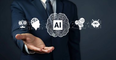 Yapay zeka mühendisliği, büyük veri ve yapay zeka makinesi kavramında yapay zeka beyin işlemcisiyle iş desteği için üretken yapay zeka kullanmayı öğrenen insan etkileşimi. Faas